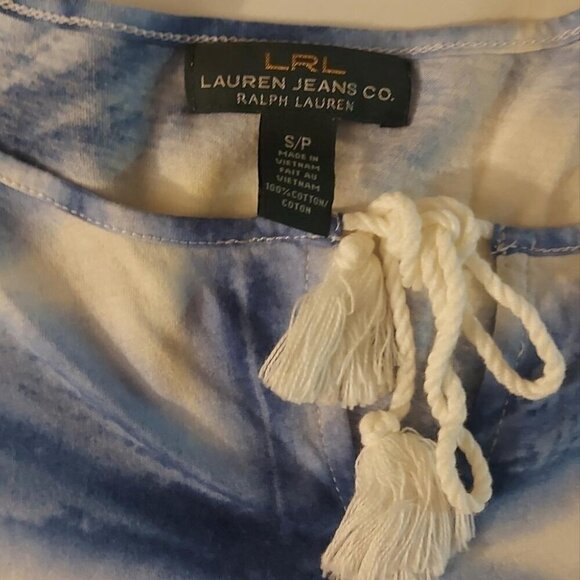 Ralph Lauren Blue Tie-Dye Boho Blouse Cottagecore Bohemian Chic Coastal Cowgir - Picture 4 of 8